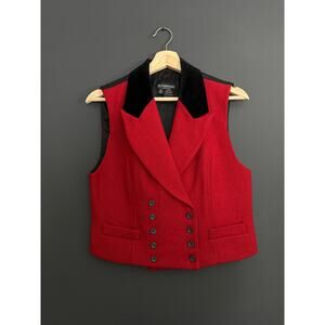 Vintage J. Peterman Red Wool and Black Velvet Double Breasted Vest Size 8